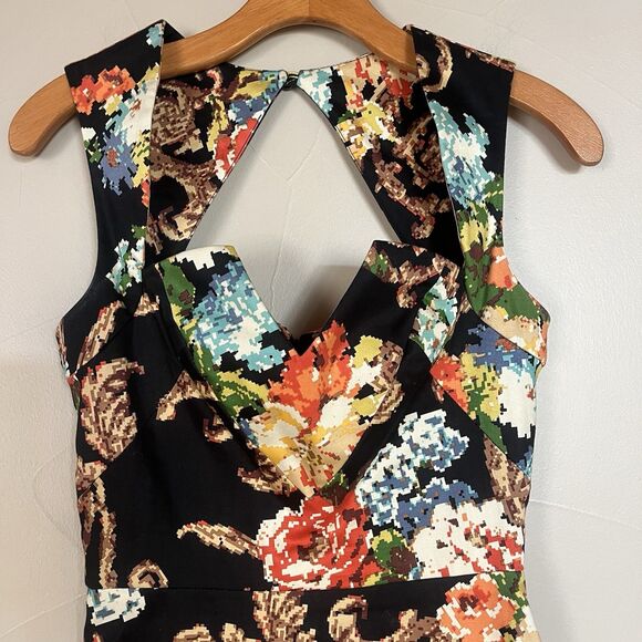 Rubber Ducky Productions Black‎ Floral Knee Length Pin-Up Pencil Dress, SZ Small - Picture 2 of 12